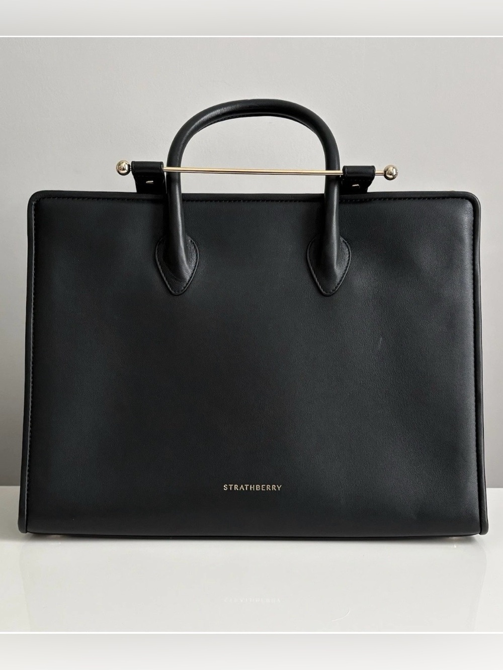 $995 Strathberry Large Black Leather Crossbody Top Handle Tote Bag Satchel Purse